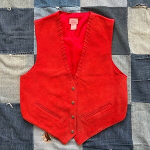 vtg suede western 90s AJ red orange vest size M